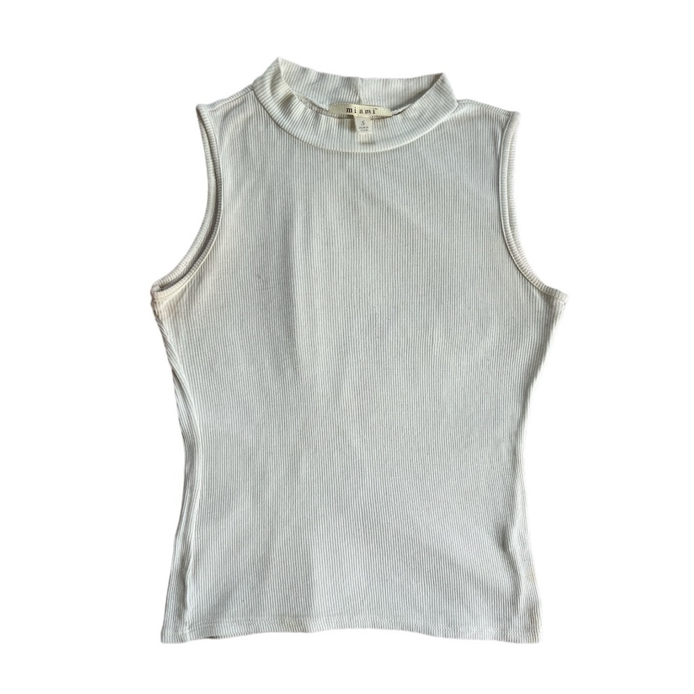 Francesca’s Boutique Mock Neck Ribbed Solid Cream Sleeveless Top Size Small